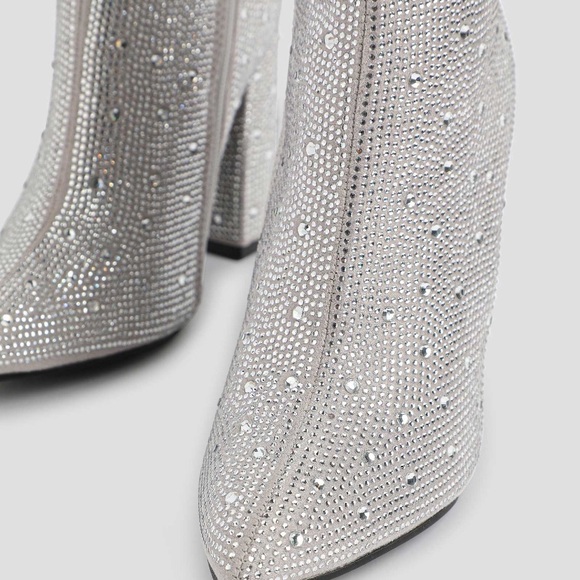 Rhinestone Block Heel Booties - Silver (Ardene) - Picture 3 of 5